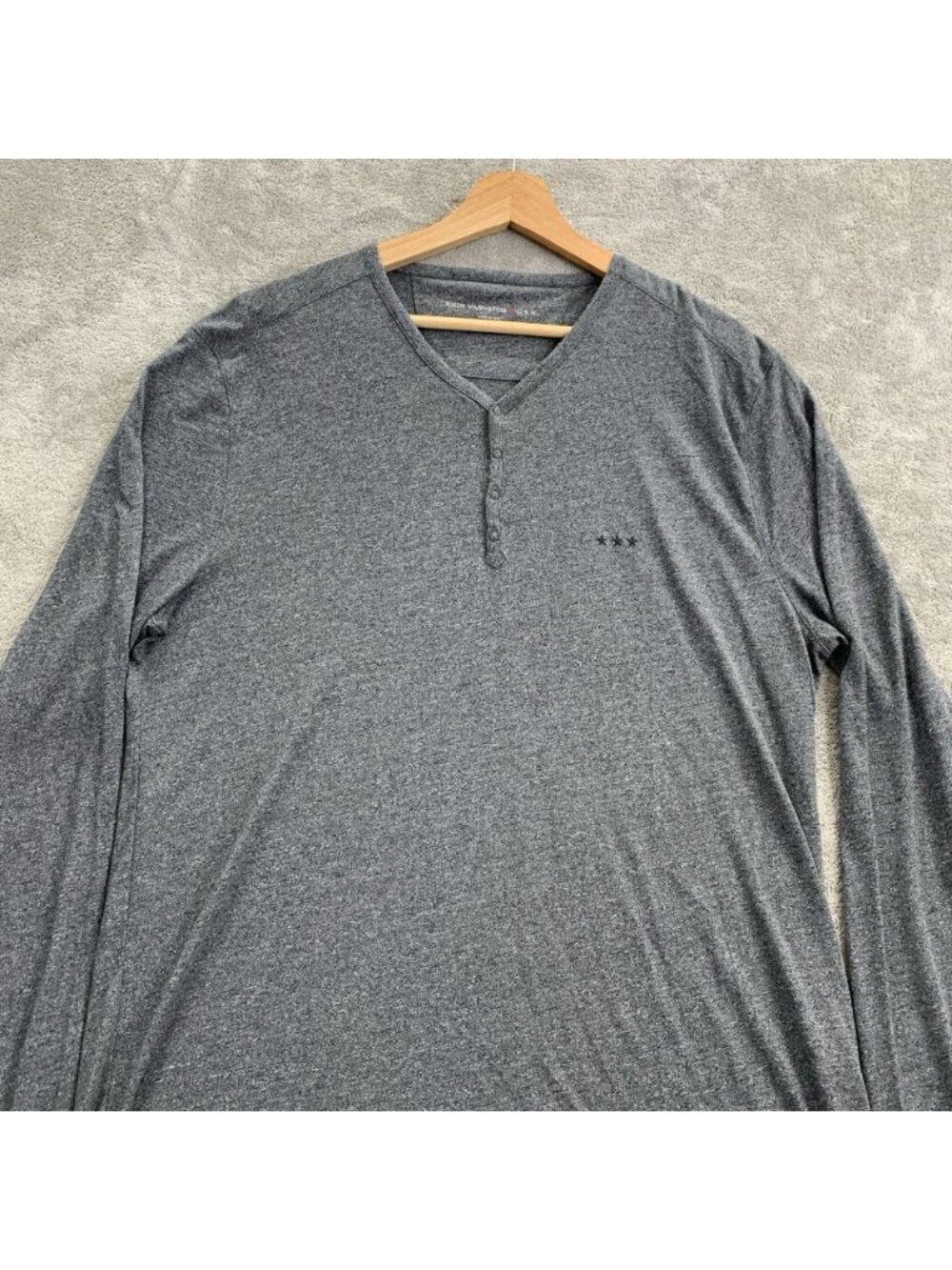 John Varvatos Star USA Shirt Mens XL 4 Button Henley Logo Long Sleeve Preppy - Picture 4 of 8